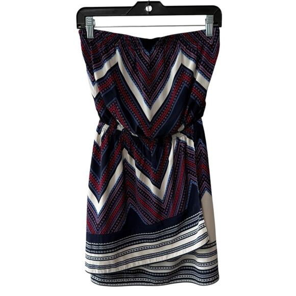Express Chevron Design Strapless Faux Wrap Mini Dress Navy Red Multi Size XS - Picture 7 of 7